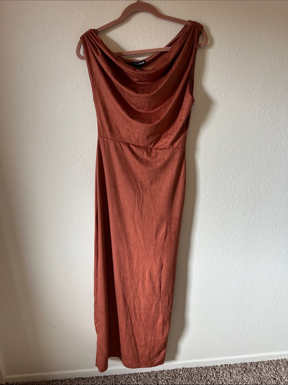 Fashion Nova Rust Cowl Neck Maxi Dress